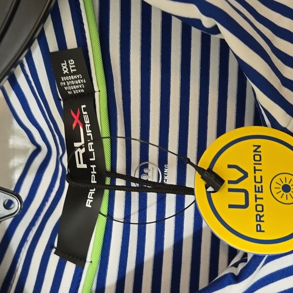 RALPH LAUREN RLX TMC UV PROTECTION MOISTURE WICKING POLO XXL BLUE WHITE STRIPE - Picture 2 of 8